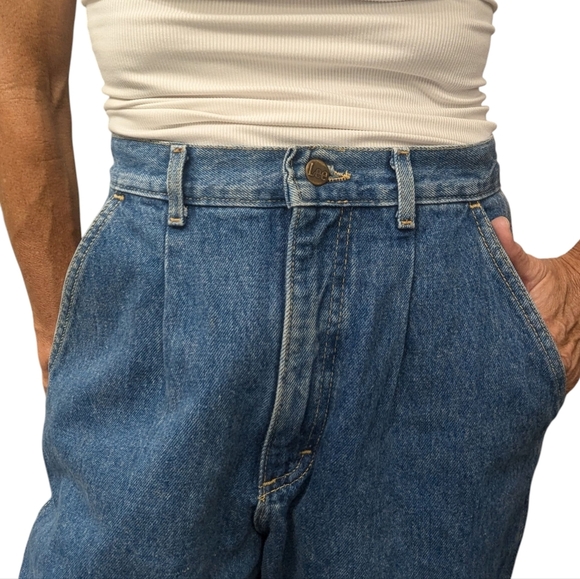 Vintage Lee Mom Jeans High Waisted Tapered Leg 100% Cotton Denim USA 11 - Picture 3 of 14